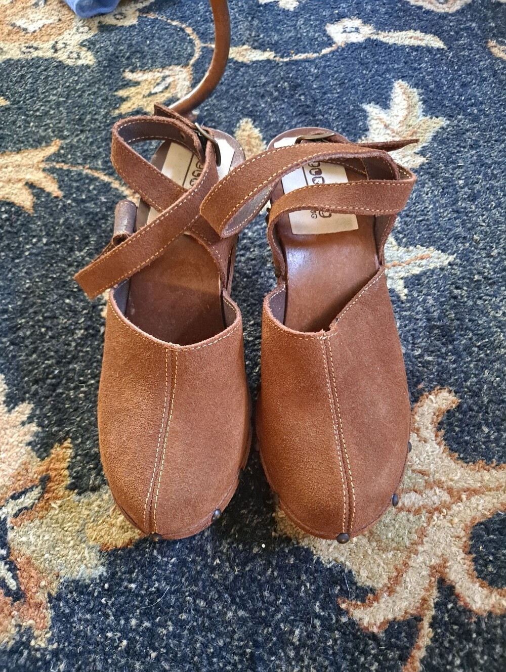 Melrose Ave Strappy Brown Suede Clog Heels